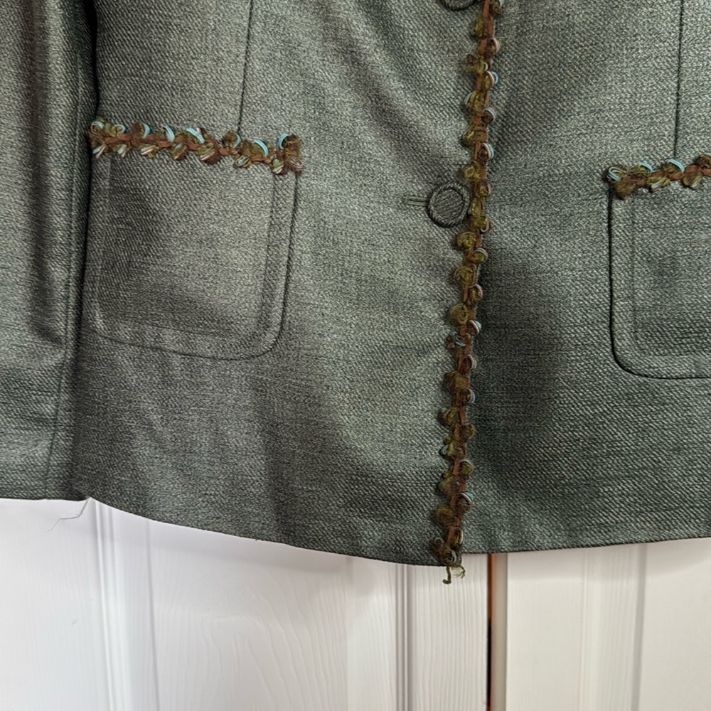 Nipon Boutique Vintage Olive Green Blazer with Brown Accents Size 8 - Picture 3 of 11
